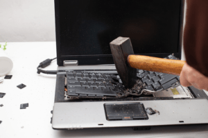 destroying a laptop